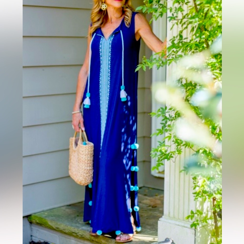 Cabana Life Navy Tassel Swim Coverup
